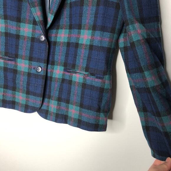 Pendleton Tartan Plaid Wool Blazer Vintage Green - Picture 5 of 8